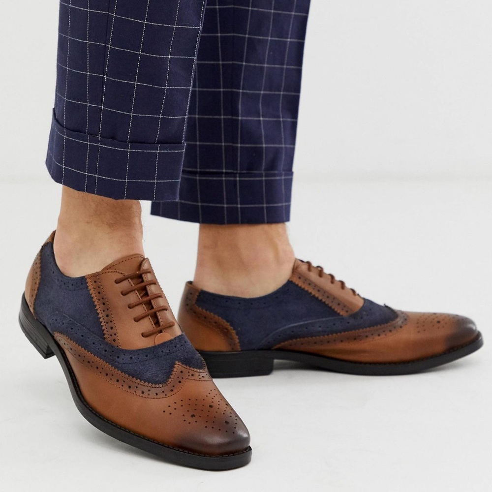 Redfoot Leather Blue Suede Wingtip Oxfords